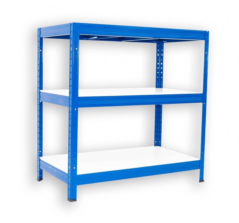 Kovový regál policový Biedrax 35 x 75 x 120 cm, modrý - 3 police biele lamino 12mm, 275 kg