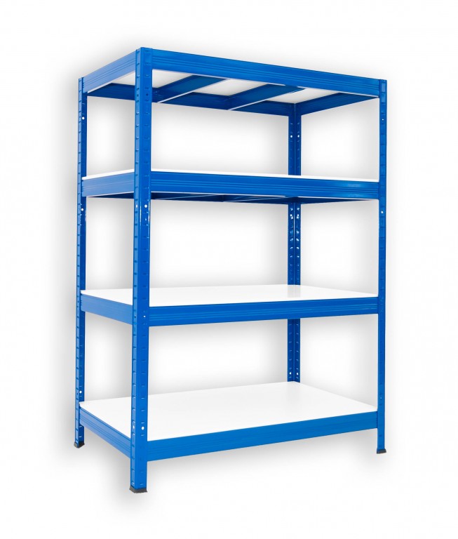 Kovový regál policový Biedrax 35 x 75 x 120 cm, modrý - 4 police biele lamino 12mm, 275 kg