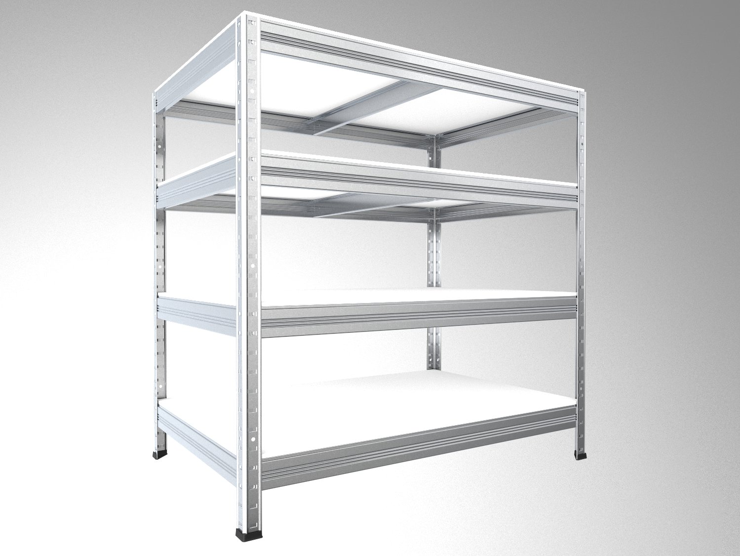 Kovový regál policový Biedrax 50 x 90 x 90 cm, pozinkovaný - 4 police biele lamino 12mm