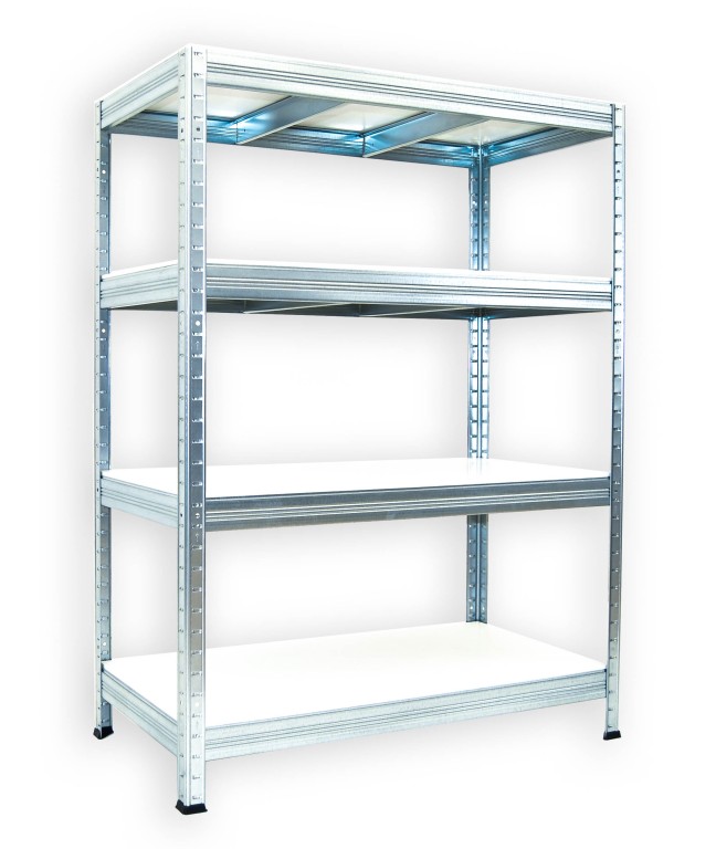 Kovový regál policový Biedrax 45 x 120 x 120 cm, pozinkovaný - 4 police biele lamino 12mm
