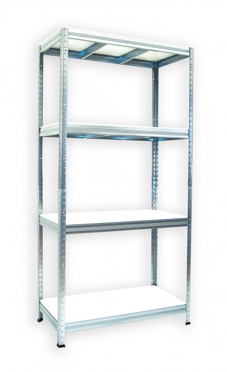 Kovový regál policový Biedrax 45 x 120 x 180 cm, pozinkovaný - 4 police biele lamino 12mm