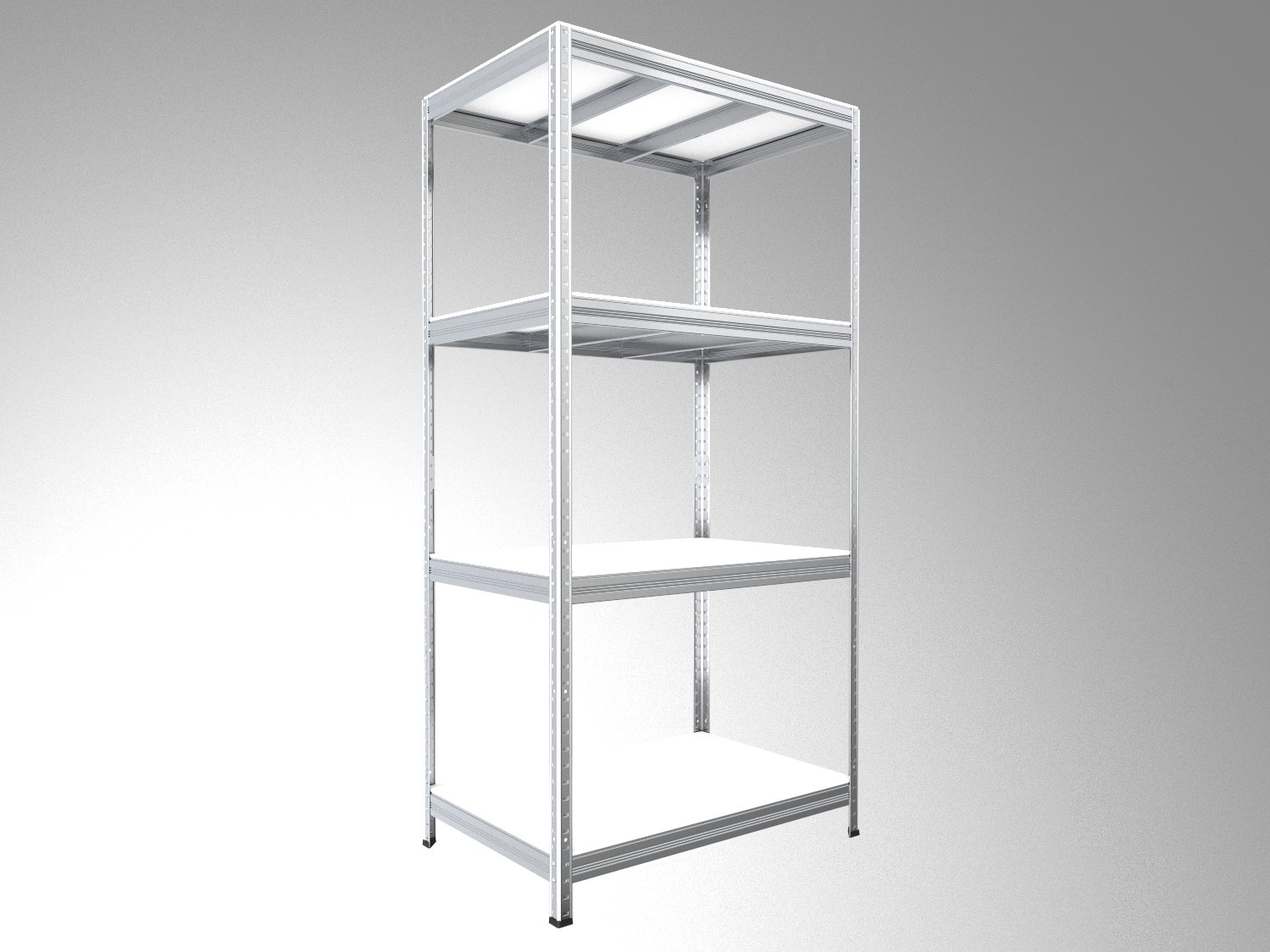 Kovový regál policový Biedrax 60 x 120 x 180 cm, pozinkovaný - 4 police biele lamino 12mm