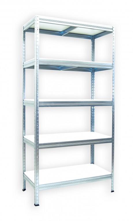 Kovový regál policový Biedrax 35 x 90 x 180 cm, pozinkovaný - 5 políc biele lamino 12mm