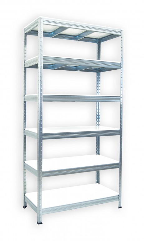 Kovový regál policový Biedrax 45 x 120 x 180 cm, pozinkovaný - 6 políc biele lamino 12mm
