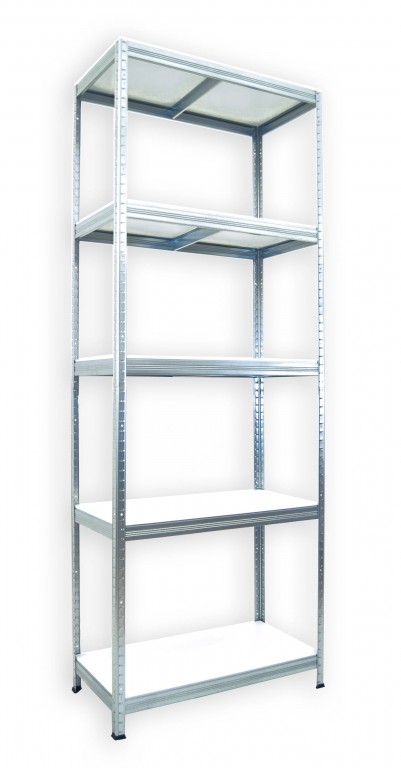 Kovový regál policový Biedrax 60 x 90 x 210 cm, pozinkovaný - 5 políc biele lamino 12mm