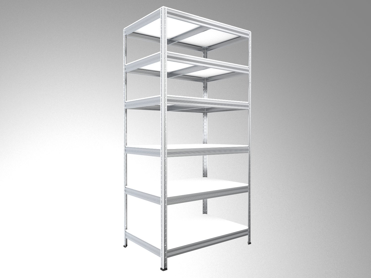 Kovový regál policový Biedrax 35 x 75 x 210 cm, pozinkovaný - 6 políc biele lamino 12mm