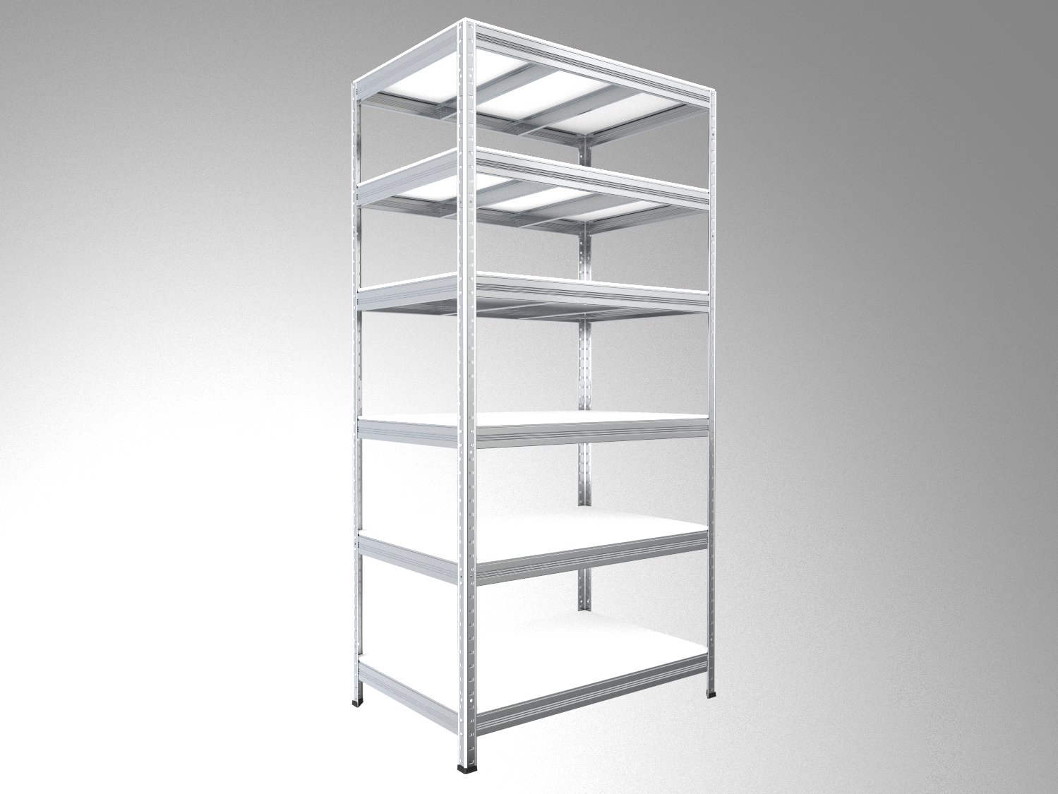 Kovový regál policový Biedrax 45 x 120 x 210 cm, pozinkovaný - 6 políc biele lamino 12mm