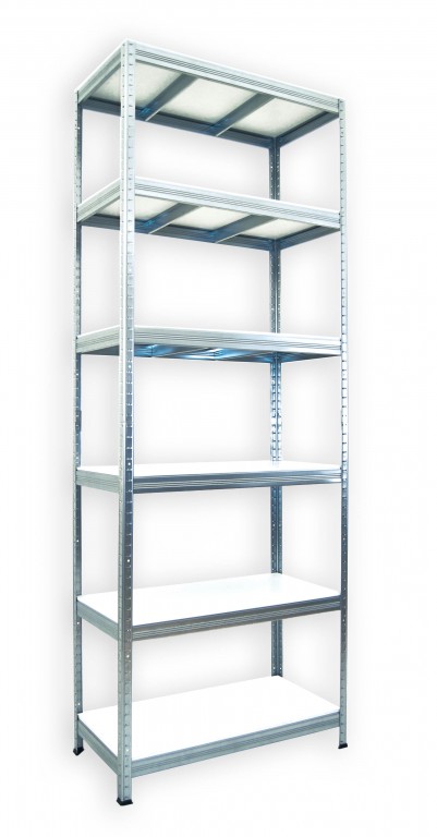 Kovový regál policový Biedrax 45 x 120 x 210 cm, pozinkovaný - 6 políc biele lamino 12mm