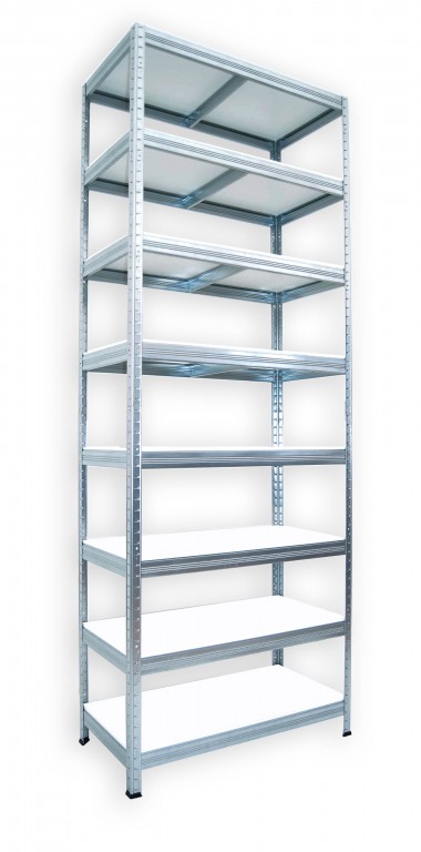 Kovový regál policový Biedrax 60 x 90 x 210 cm, pozinkovaný - 8 políc biele lamino 12mm