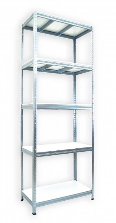 Kovový regál policový Biedrax 45 x 120 x 240 cm, pozinkovaný - 5 políc biele lamino 12mm
