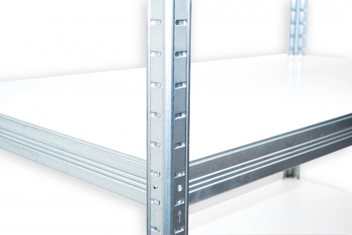 Kovový regál policový Biedrax 60 x 90 x 240 cm, pozinkovaný - 8 políc biele lamino 12mm