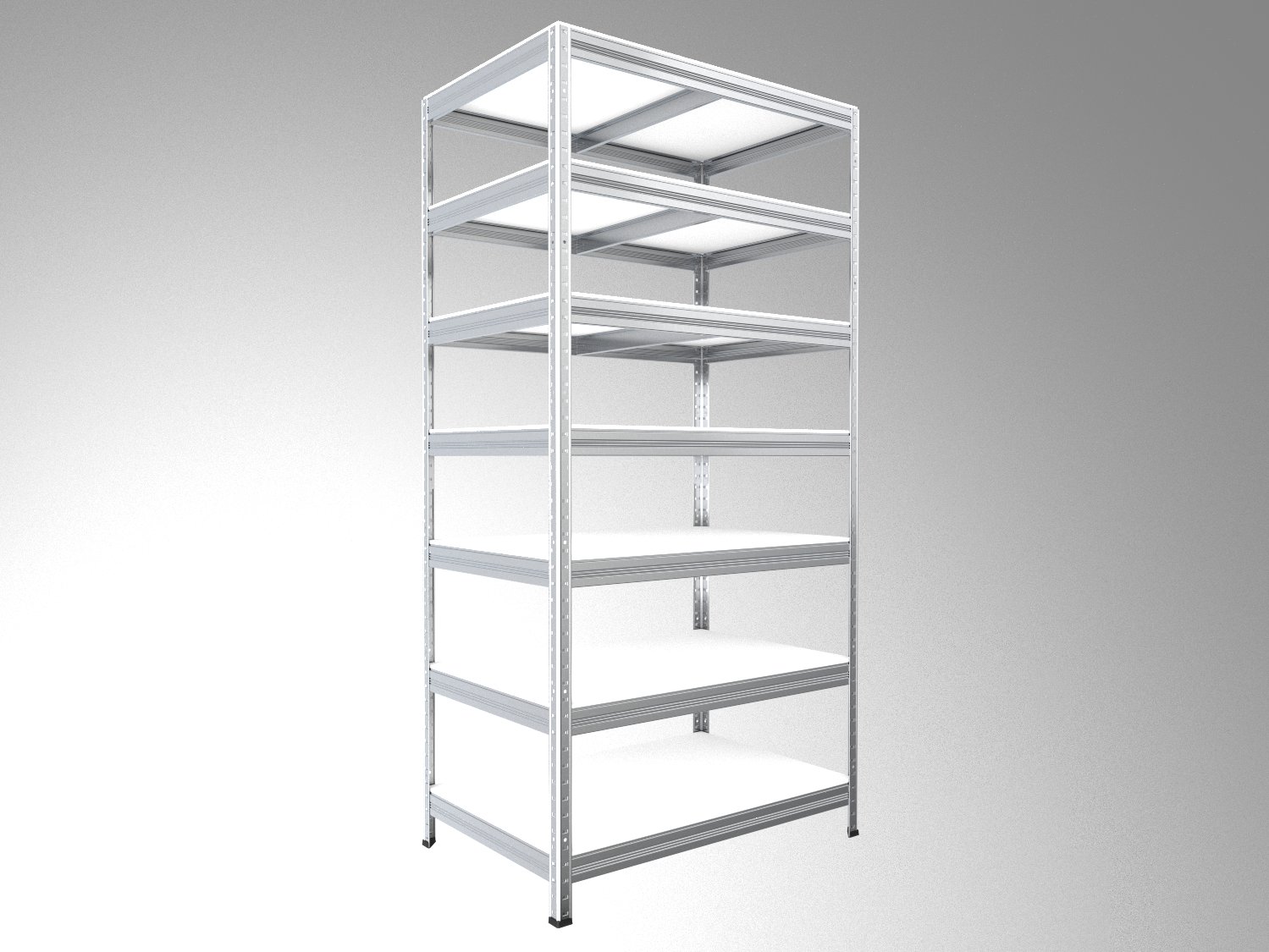 Kovový regál policový Biedrax 60 x 90 x 270 cm, pozinkovaný - 7 políc biele lamino 12mm