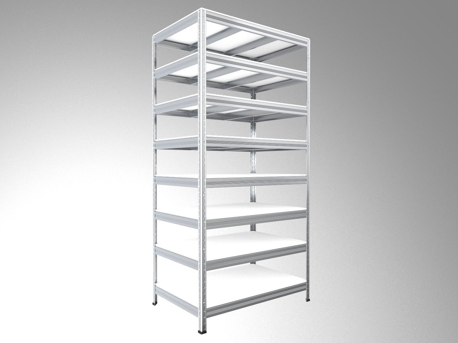 Kovový regál policový Biedrax 35 x 120 x 270 cm, pozinkovaný - 8 políc biele lamino 12mm