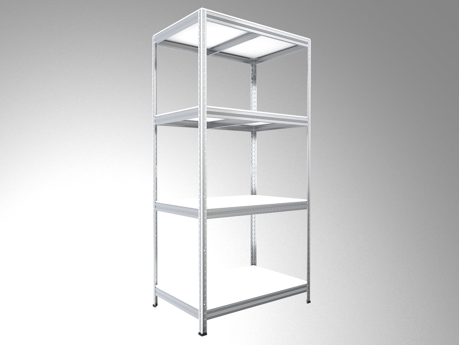 Kovový regál policový Biedrax 60 x 75 x 180 cm, pozinkovaný - 4 police biele lamino 12mm