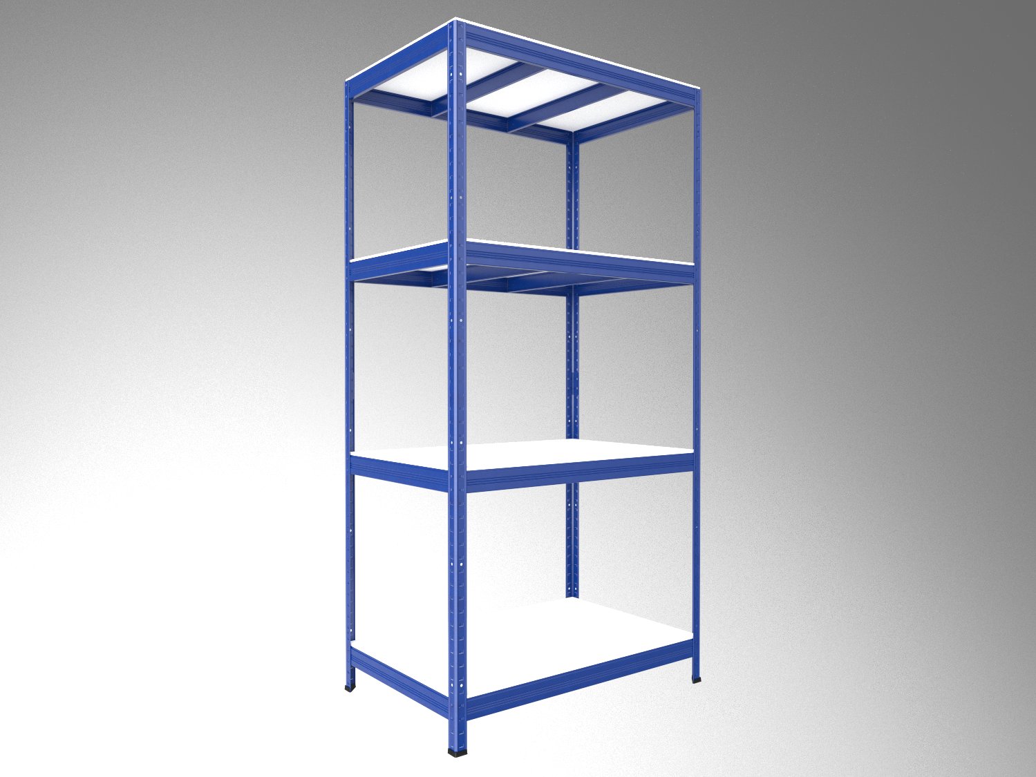 Kovový regál policový Biedrax 35 x 120 x 180 cm, modrý - 4 police biele lamino 12mm