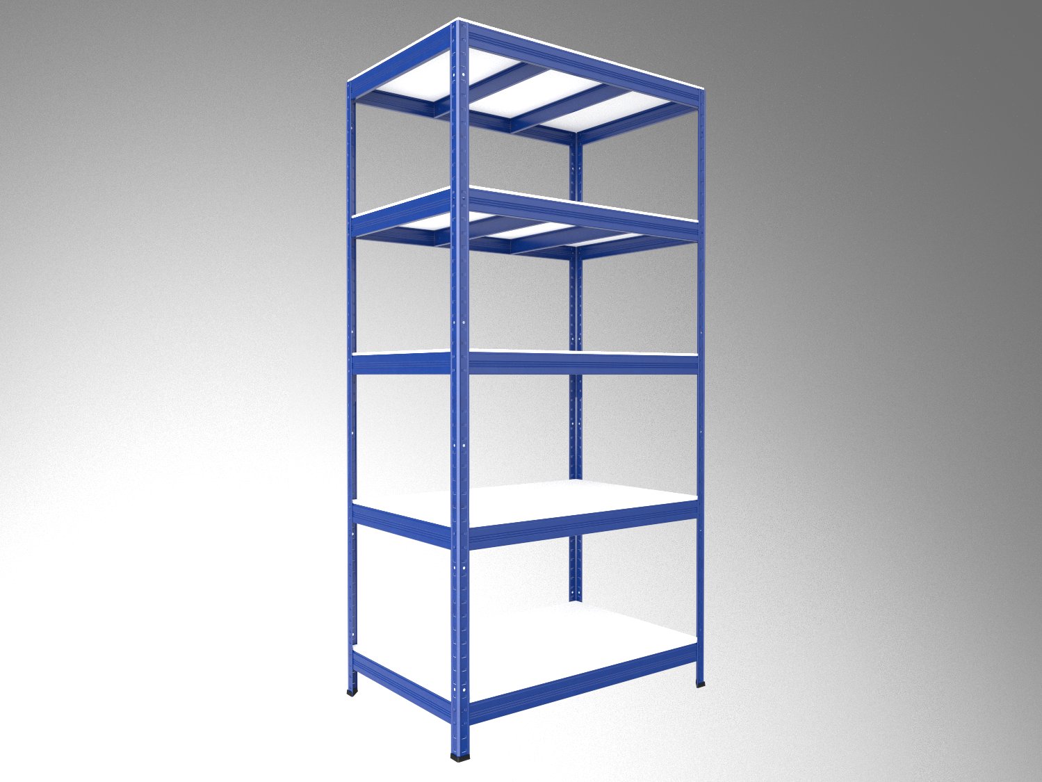 Kovový regál policový Biedrax 35 x 120 x 210 cm, modrý - 5 políc biele lamino 12mm