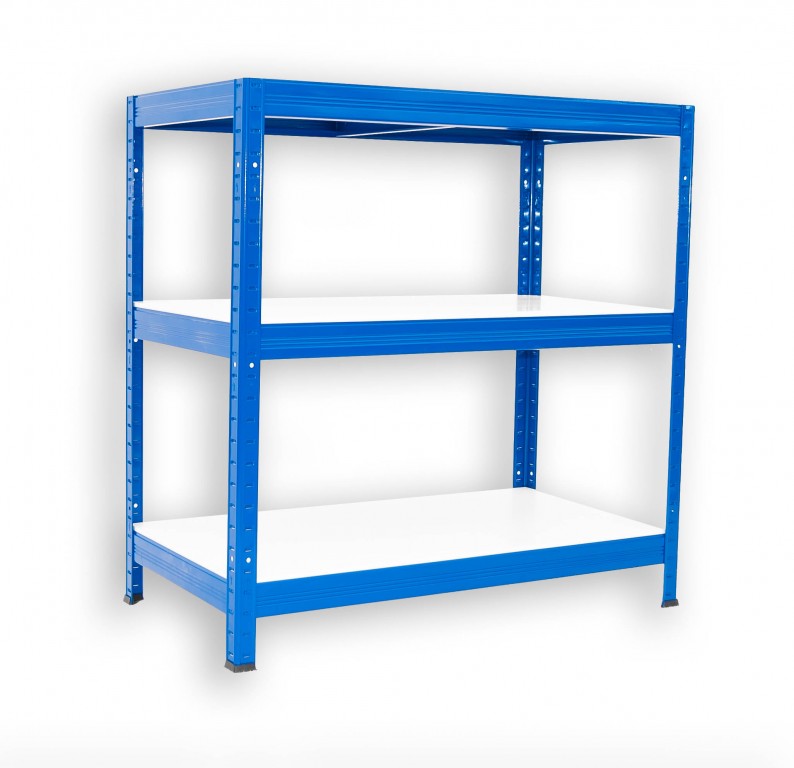 Kovový regál policový Biedrax 50 x 75 x 120 cm, modrý - 3 police biele lamino 12mm