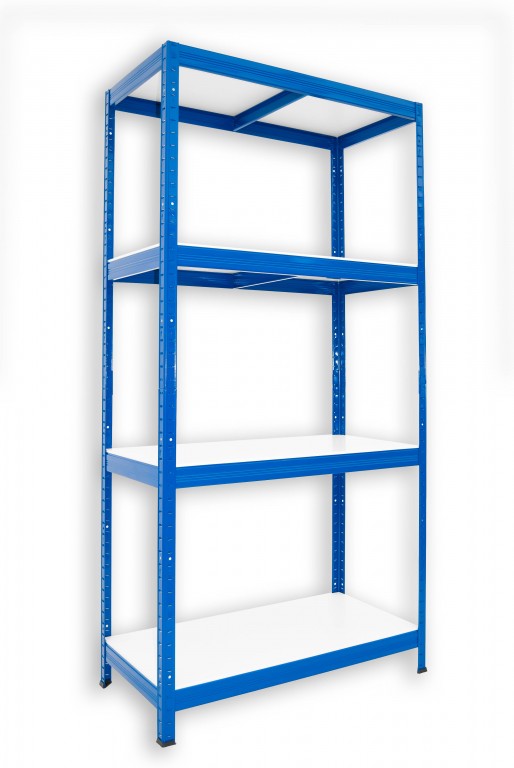 Kovový regál policový Biedrax 50 x 75 x 180 cm, modrý - 4 police biele lamino 12mm