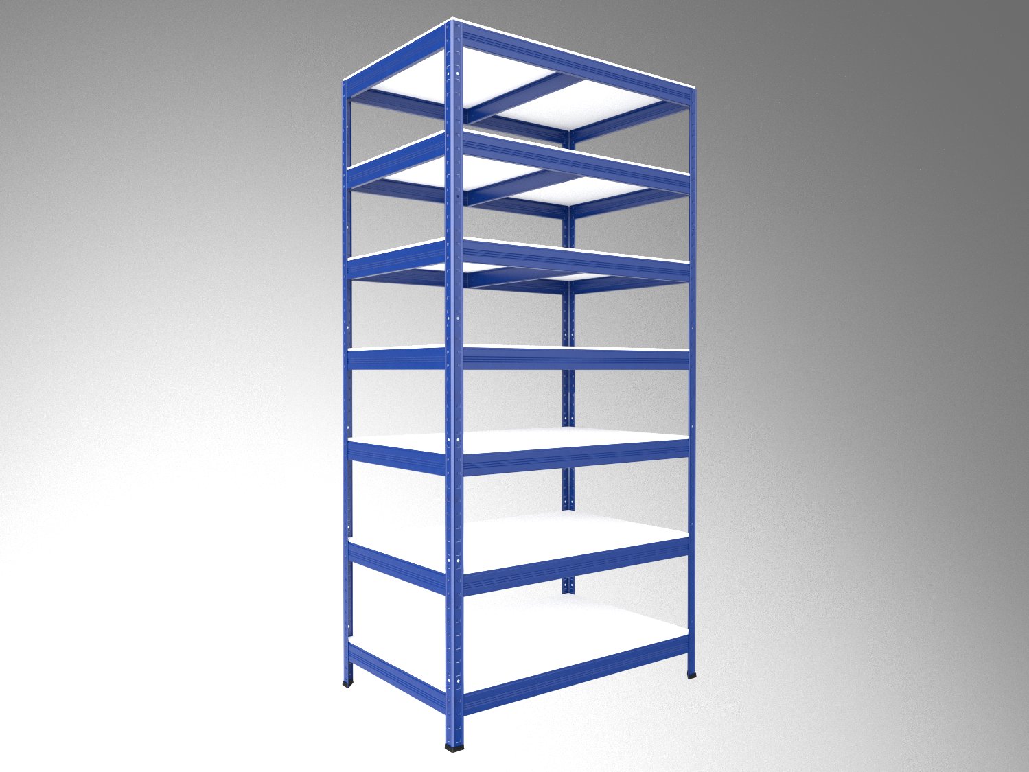 Kovový regál policový Biedrax 50 x 75 x 270 cm, modrý - 7 políc biele lamino 12mm