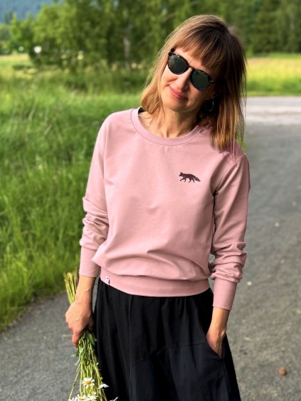 www slowfox cz crop mikina lemila pudrova ruzova rucni potisk liska minifox 1