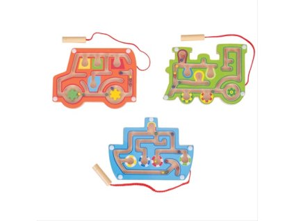 Bigjigs Toys Dřevěný magnetický labyrint Modré letadlo