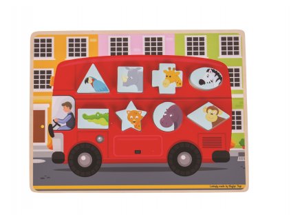 Bigjigs Toys Vkládací puzzle autobus se zvířátky