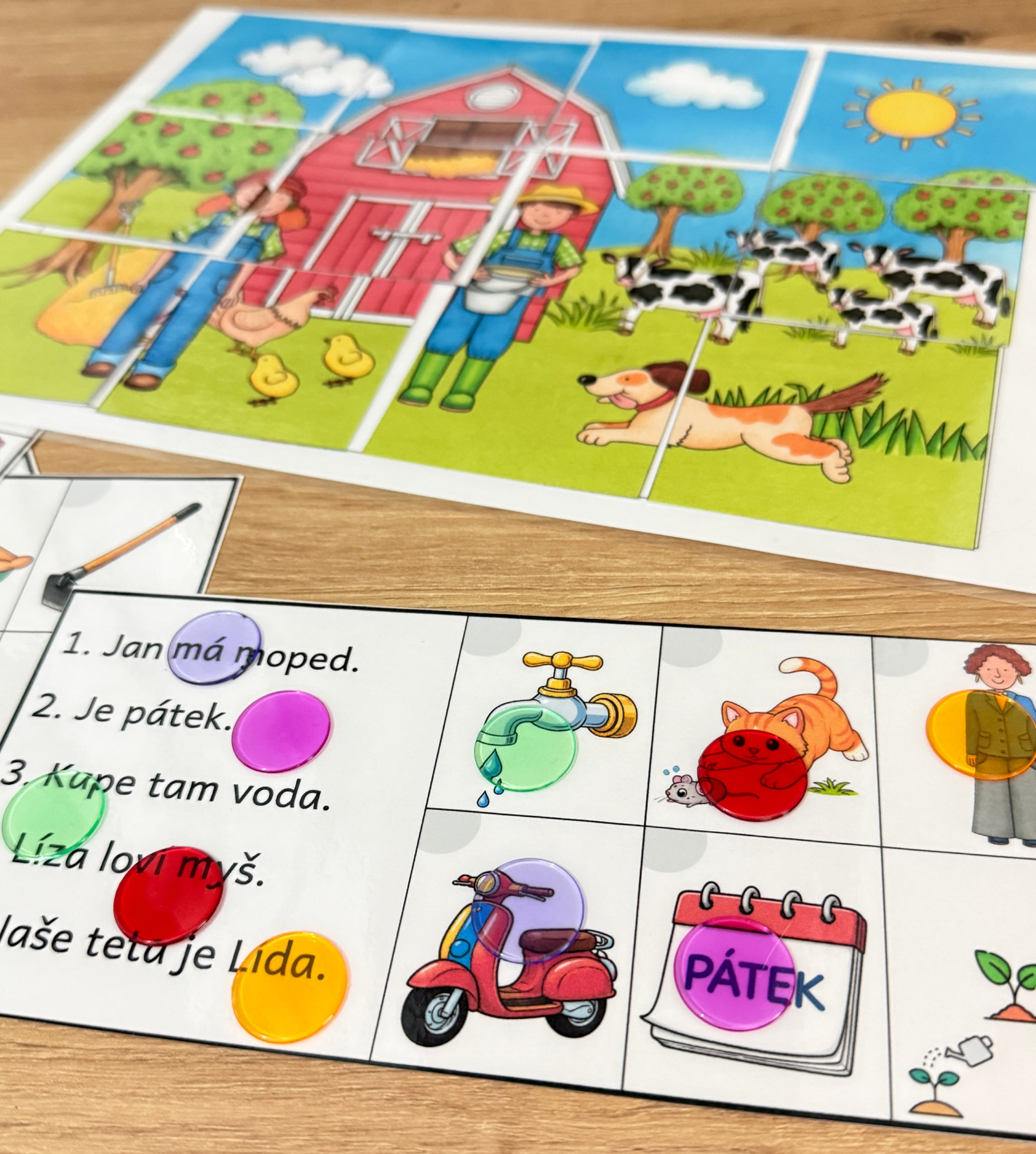 Kartičky s větami a obrázky pro čtení s porozuměním
