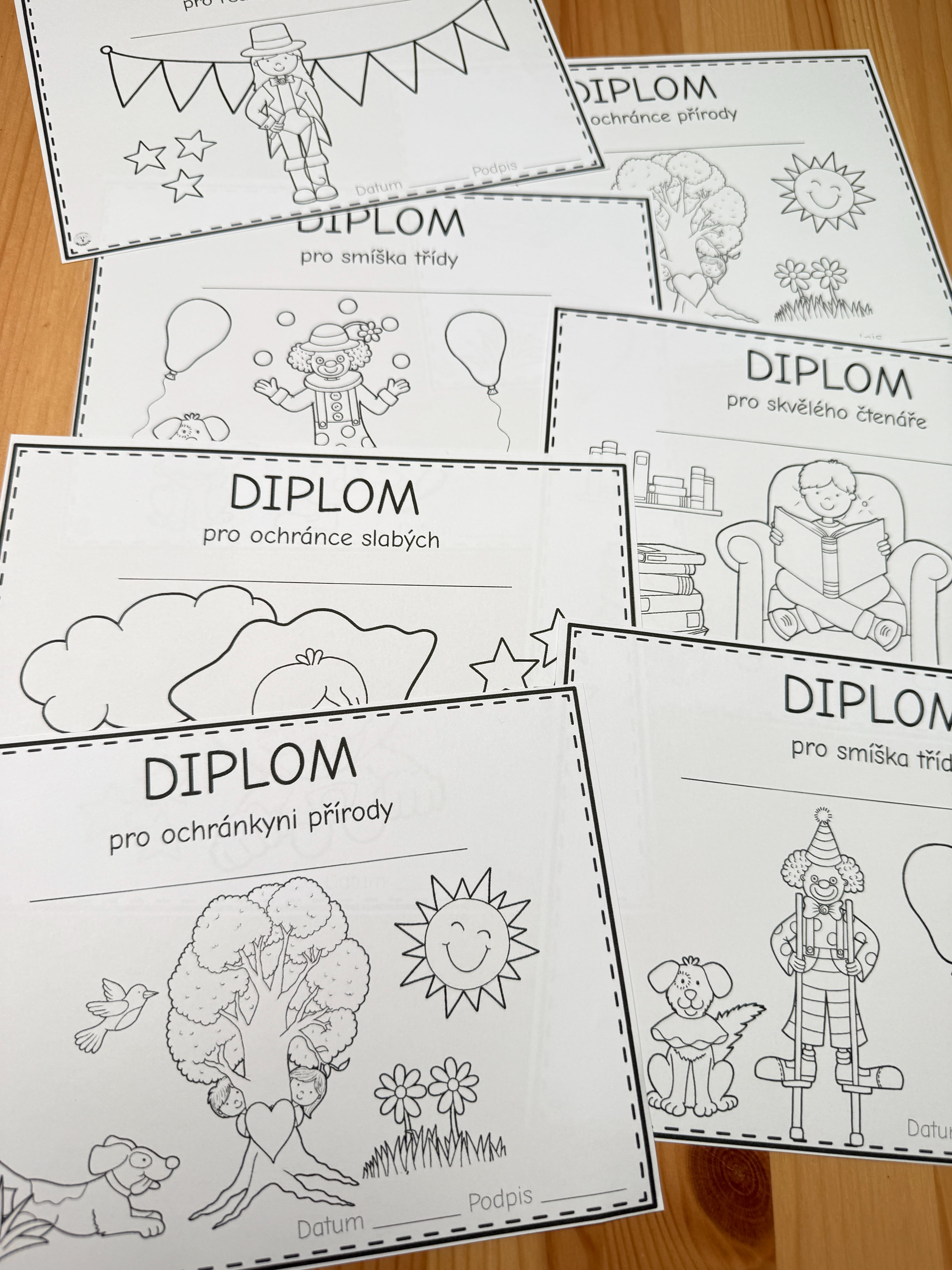 Černobílý diplom pro děti