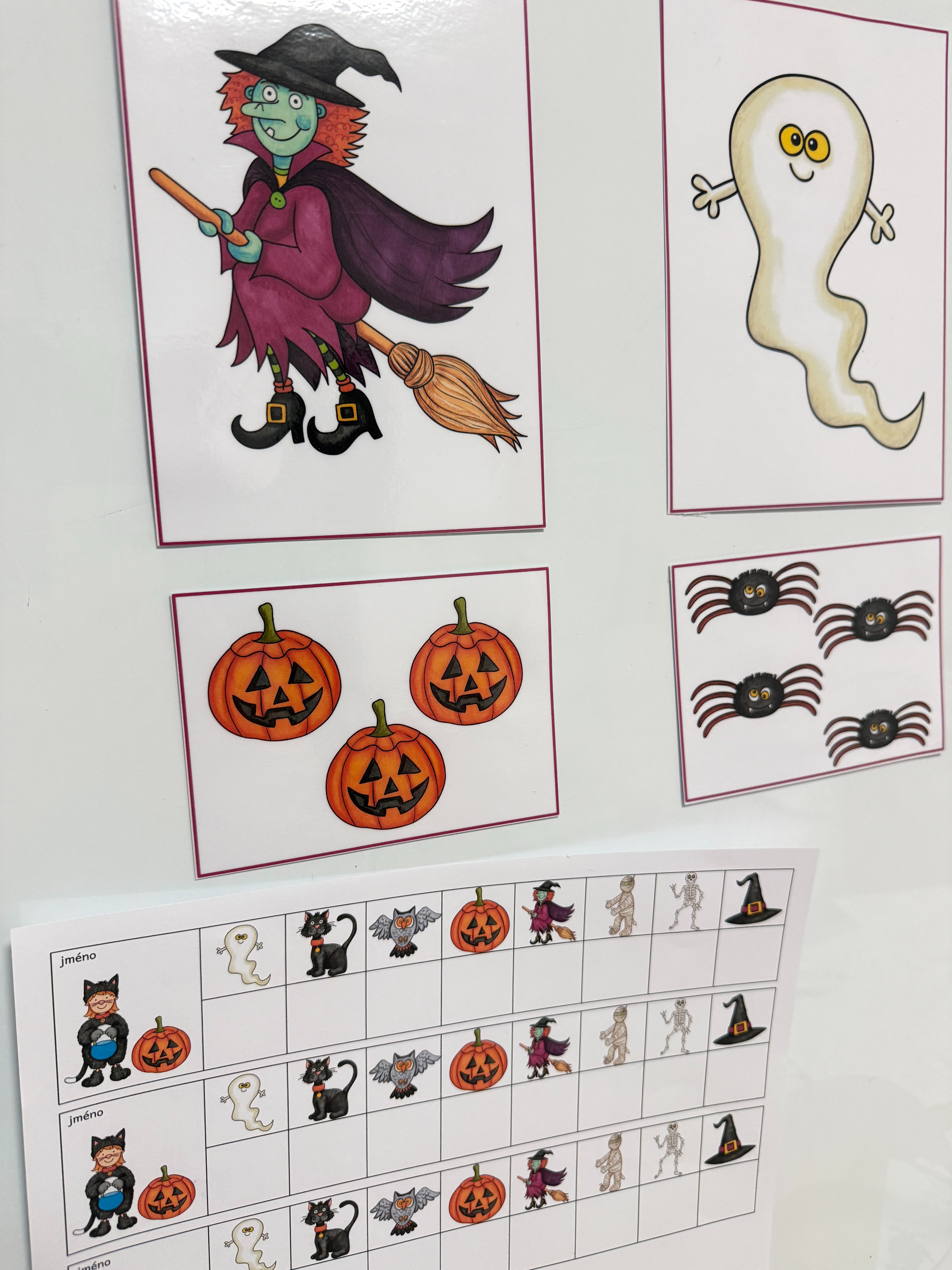 Halloweenské karty a tabulka pro zaznamenání počtu