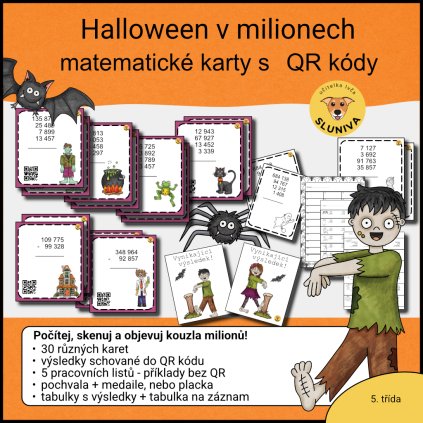 Halloween v milionech - matematické karty s QR kódy