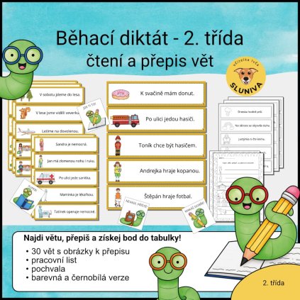 Běhací diktát – 2. třída – čtení a přepis vět