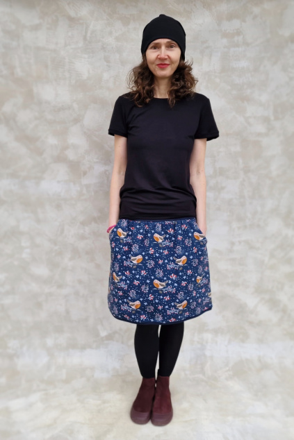 sukně Žena s vánočním ptáčkem modrá