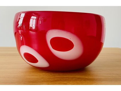 Červená ručně foukaná mísa styl Murano