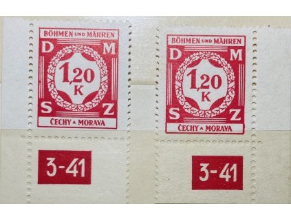 Poštovní známky Protektorát Čechy a Morava Služební známka SL7 - 1,20K červená - L a P roh. zn. DČ 3-41 čisté **