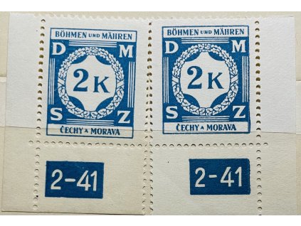Poštovní známky Protektorát Čechy a Morava Služební známka SL9 - 2K L a P roh. zn. DČ 2-41