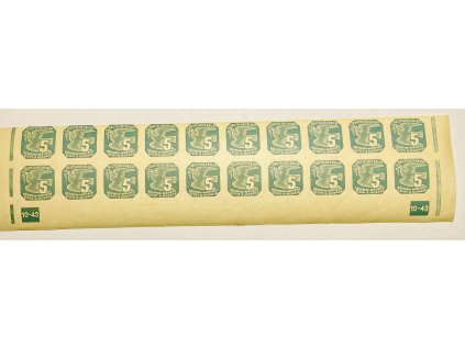 Poštovní známky Protektorát Čechy a Morava - zn. novinové 5h modrá, vydání II. dolní 20ti pás s DČ 10 - 43 ** čisté