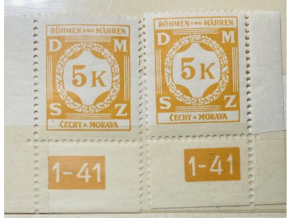 Poštovní známky Protektorát Čechy a Morava Služební známka SL12 - 5K L a P roh. zn. s DČ 1-41 čisté **