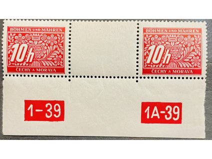Poštovní známky Čechy a Morava doplatní známky 10h meziarší s DZ 1-39 - 1A-39 čisté **