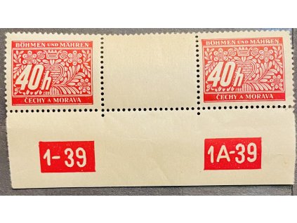 Poštovní známky Čechy a Morava doplatní známky 40h meziarší s DZ 1-39 - 1A-39 čisté **