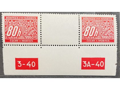 Poštovní známky Čechy a Morava doplatní známky 80h meziarší s DZ 3-40 - 3A-40 čisté **