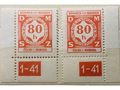 Poštovní známky Protektorát Čechy a Morava Služební známka SL5 - 80h L a P roh. zn. s DČ 1-41 čisté **