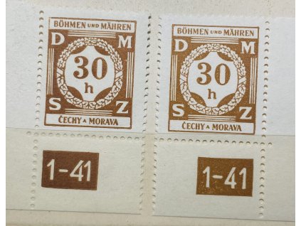 Poštovní známky Protektorát Čechy a Morava Služební známky SL1 30h L a P roh. zn. s DČ 1-41 čisté **