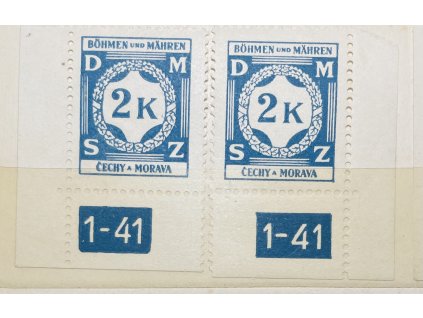 Poštovní známky Protektorát Čechy a Morava Služební známka SL9 - 2K L a P roh. zn. s DČ 1-41 čisté **