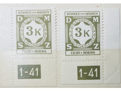 Poštovní známky Protektorát Čechy a Morava Služební známka SL10 - 3K L a P roh. zn. DČ 1-41 čisté **