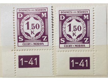 Poštovní známky Protektorát Čechy a Morava Služební známka SL8 - 1,50K L a P roh. zn. s DČ 1-41 ** čisté