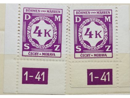 Poštovní známky Protektorát Čechy a Morava Služební známka SL11 - 4K L a P roh. zn. DČ 1-41 čisté **
