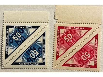 Poštovní známky Protektorát Čechy a Morava - sestava 2 doručních 2pásek DR1 a DR2 zn. 50h s okrajem ** čisté
