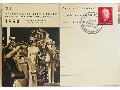 CDV 91 Dopisnice k XI. včesokolskému sletu v Praze 1948