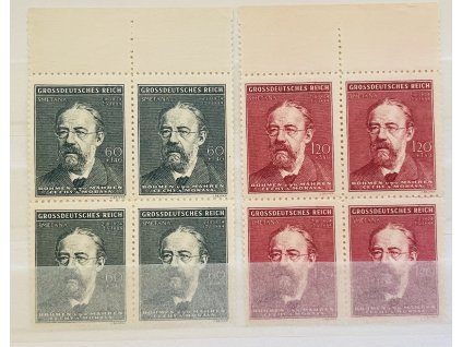 Poštovní známky Protektorát Čechy a Morava - 60 výročí úmrtí B. Smetana - zn. č. 118 - 119 - 4blok s okrajem ** čisté