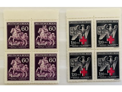 Poštovní známky Protektorát Čechy a Morava - zn. č. 102 a 112 - 4blok s okrajem ** čisté